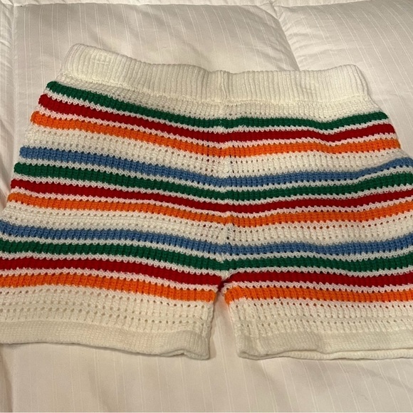 Crochet Knitted Sexy Stripe Button Shorts – 100% Polyester (Size L, New Without - Picture 4 of 7